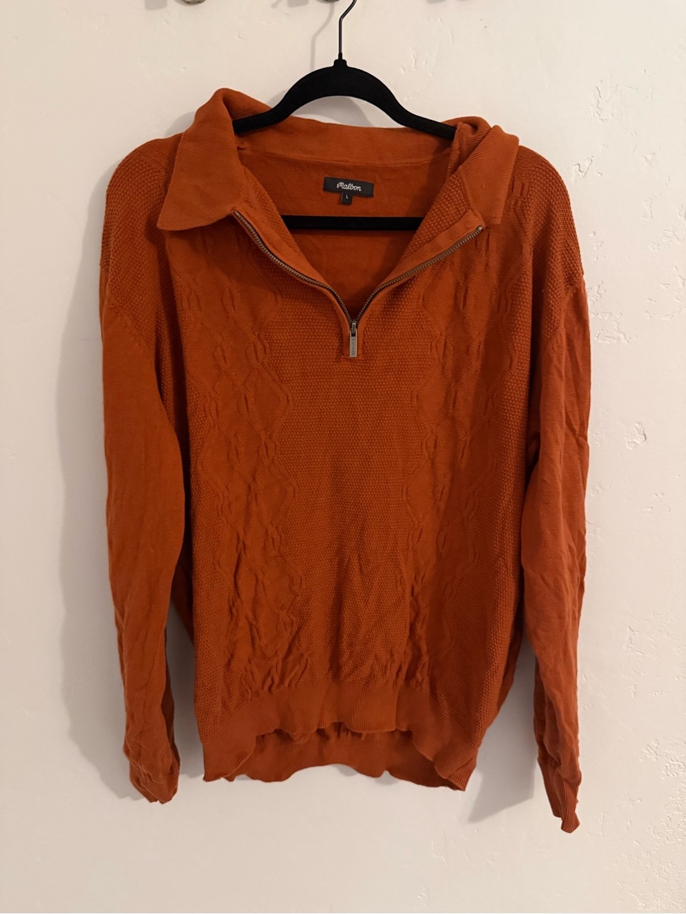 Malbon Men's Quarter-Zip Cable Knit Sweater - Burnt Orange sz. Large